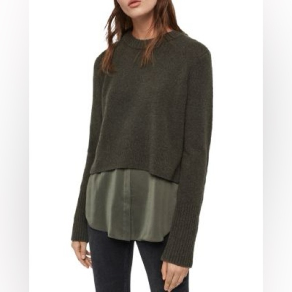All Saints Tierney Layered-Look Sweater military green size small